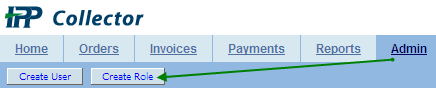 IPP Admin Tab with arrow pointing to create role button
