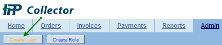 IPP Admin Tab with arrow pointing to create user button
