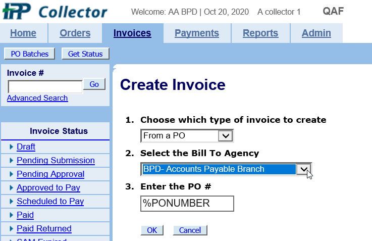 IPP Collector Create Invoice page