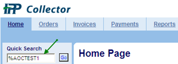 IPP Collector homepage with an arrow pointing to the quick search input box