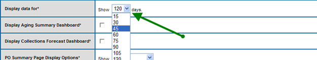 Display Preferences Page with an arrow pointing at the display data for drop-down box.